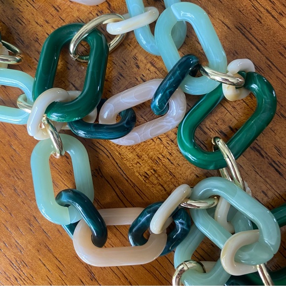 Funky Chunky Green Chain Link Statement Necklace - Picture 4 of 6